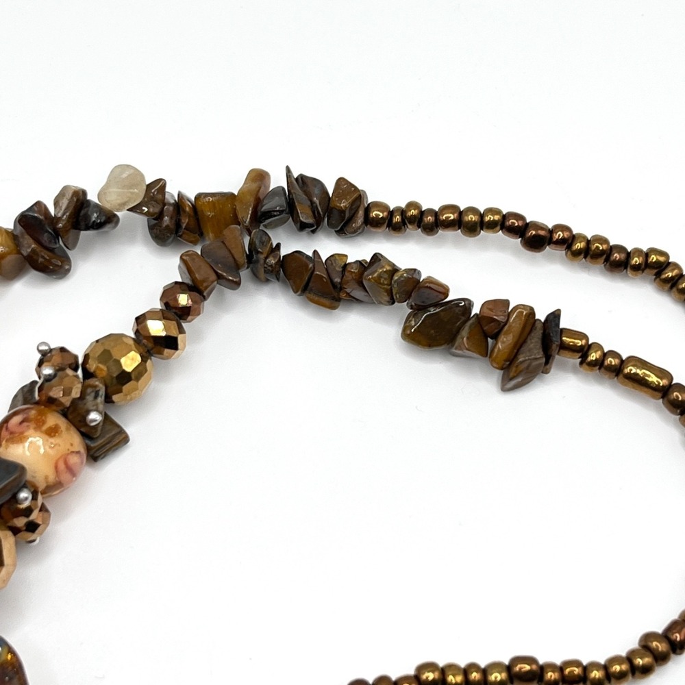 Erica Lions Brown Millefiori Style Glass Pendant Beaded Necklace 20" - Picture 10 of 14